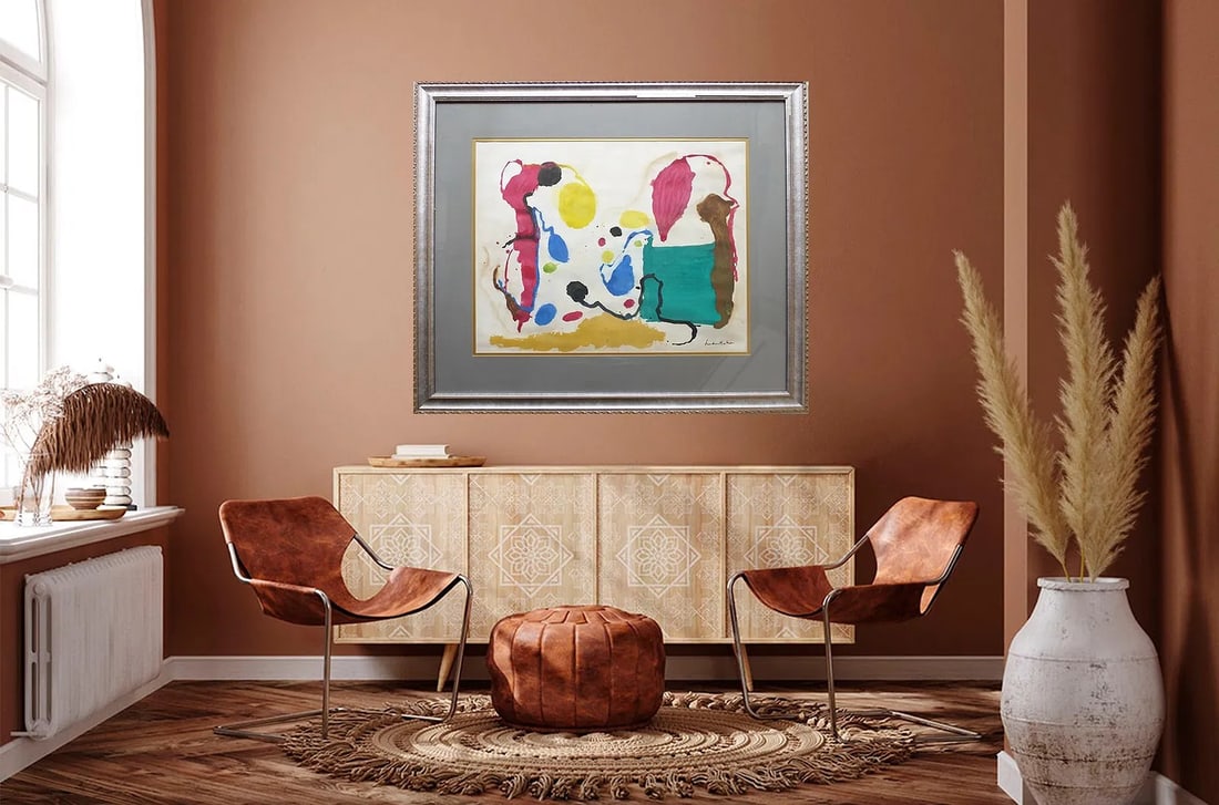 Atributed to : Helen Frankenthaler – (Abstract Stain Painting, Acrylic on Paper: Atributed to : Helen Frankenthaler – Abstract Stain Painting, Acrylic on Paper.. Medium/Ground: Oil on Masonite.Size: 28.5"H x 22"W x 2"D.Condition: Sold as is, no returns.Biography : She graduated 