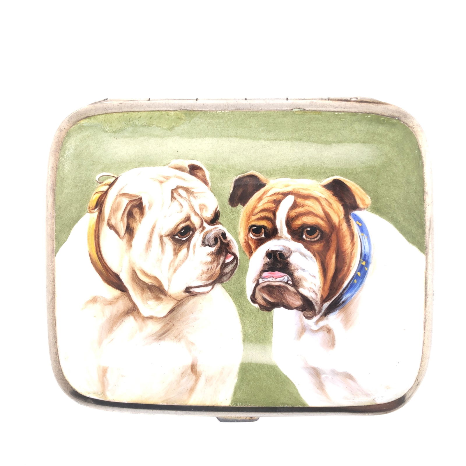 Enamel Cigarette Case Showing Two Bulldogs (1 of 4)