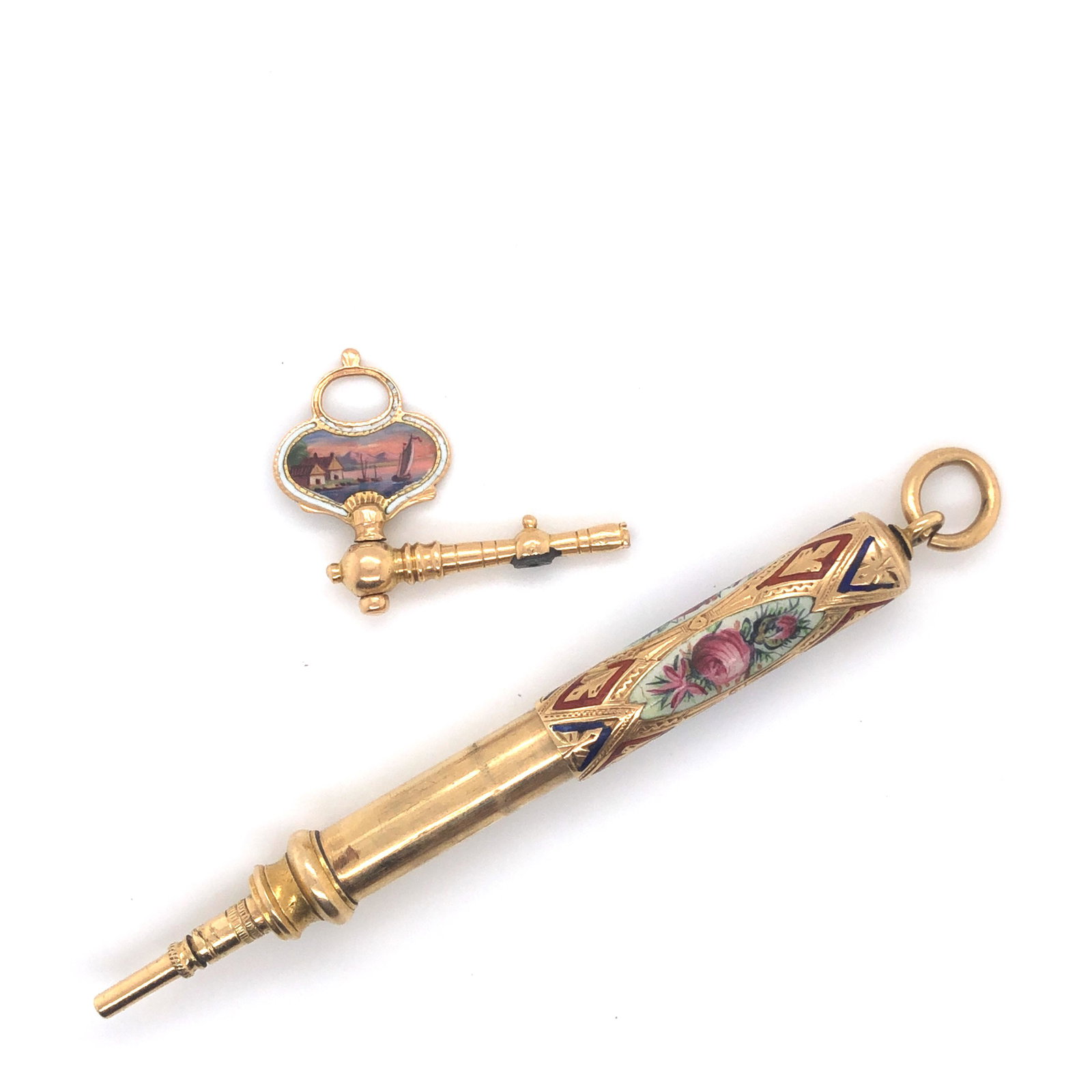 Turkish Market Enamel Watch Key & Pencil (1 of 2)
