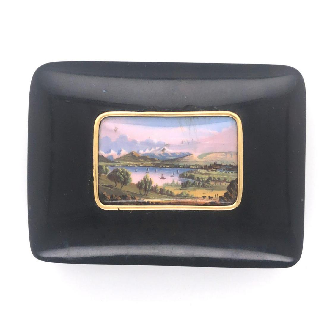 T'shell Gold Mounted Snuff Box with Enamel Plaque (1 of 5)