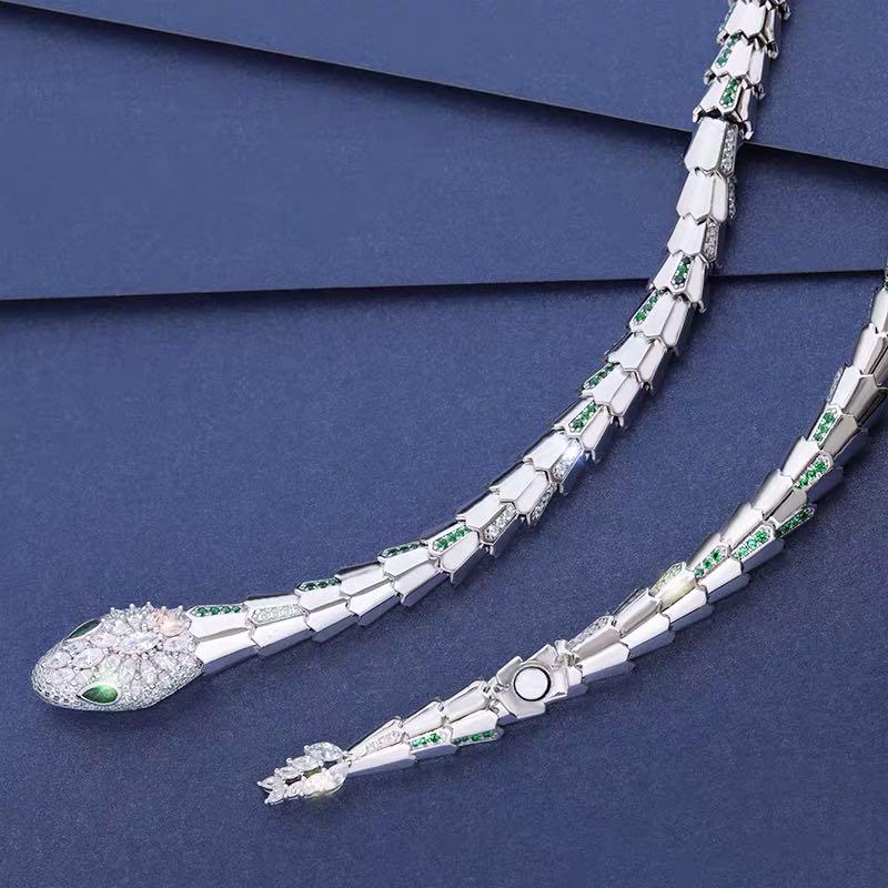 925 Silver Gem Snake Necklace - 3