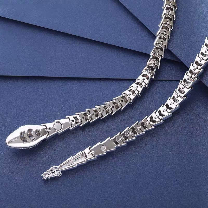 925 Silver Gem Snake Necklace - 4