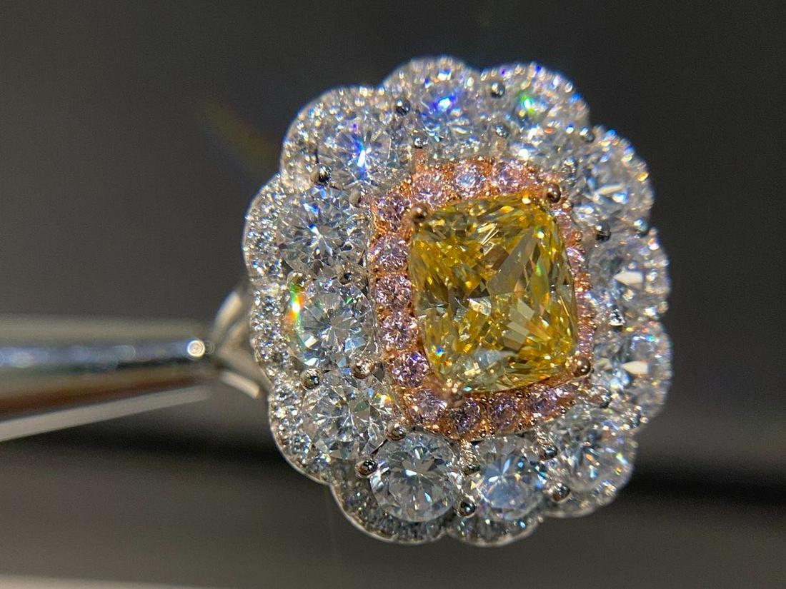 925 Silver 2ct Yellow Gem Ring - 2