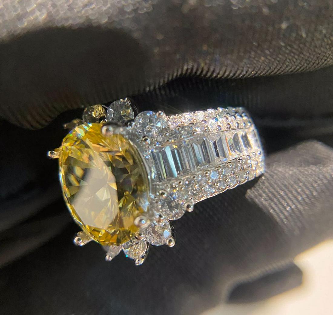 925 Silver Yellow Gem Ring - 6