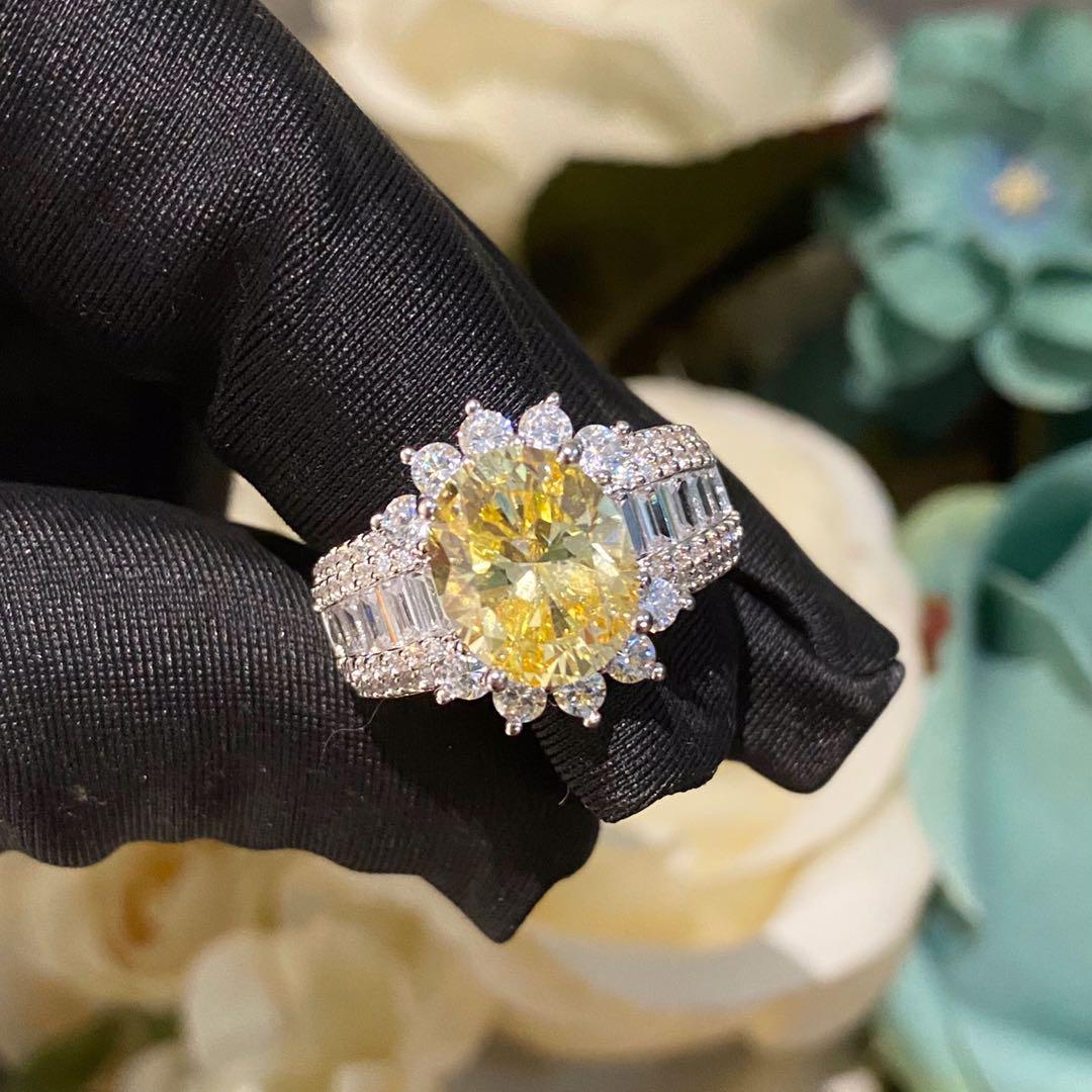 925 Silver Yellow Gem Ring - 8