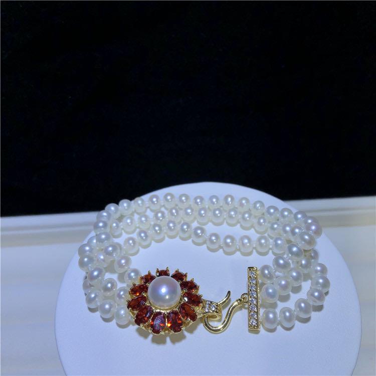 Natural Pearl Embeded Ruby 925 Silver Bracelet - 3