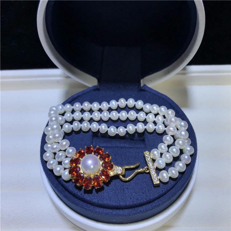 Natural Pearl Embeded Ruby 925 Silver Bracelet - 5