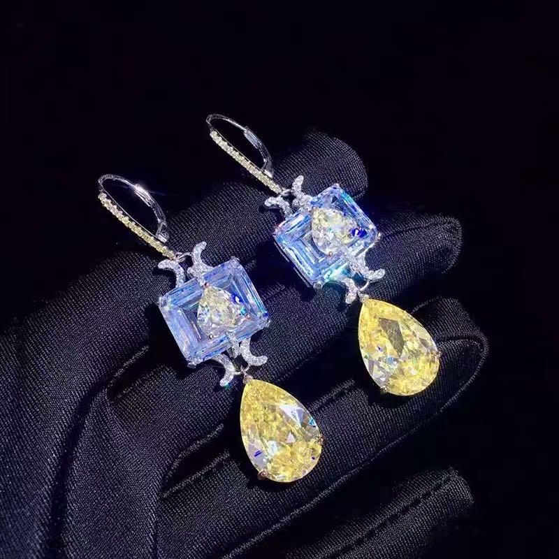 925 Silver Yellow Gem Earrings - 2
