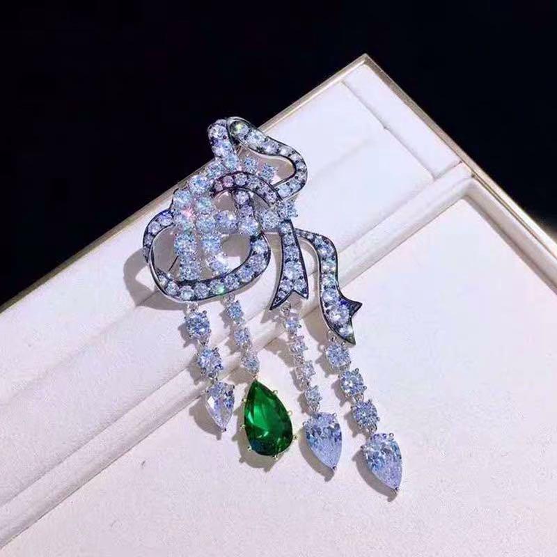 925 Silver Emerald Brooch - 2