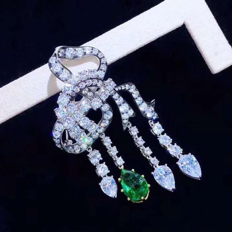925 Silver Emerald Brooch - 3