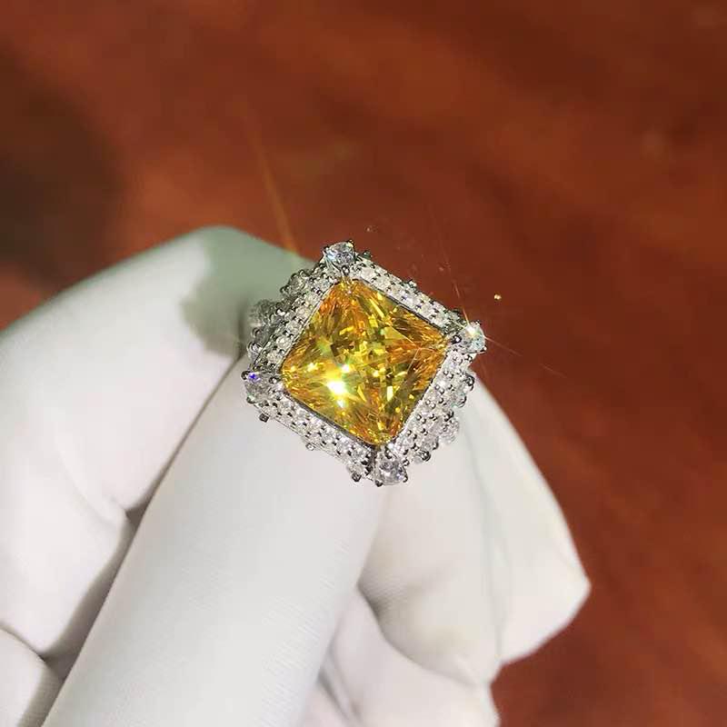 925 Silver 5ct Yellow Gem Ring - 2