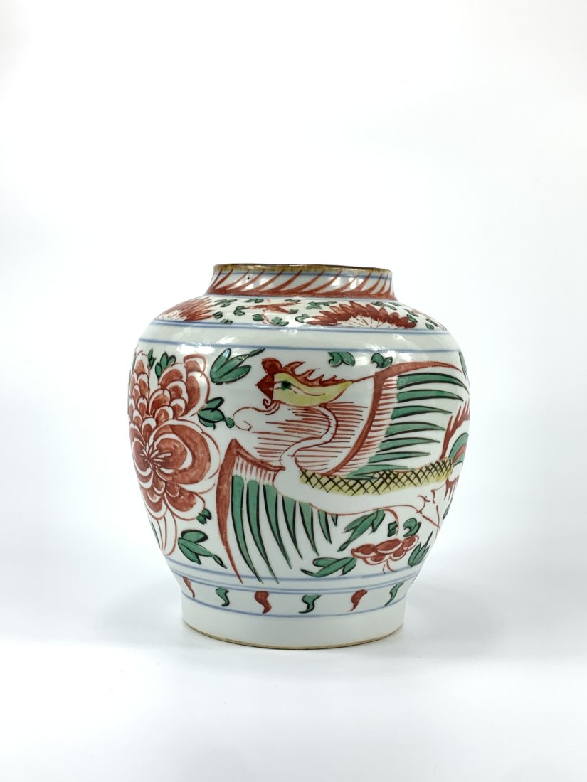 A Chinese Wucai phoenix and peony jar (1 of 5)