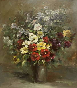 Godchaux.K.A 19th century Oil painting flowers: Painting by Alfred Godchaux French 19th c. Oil Painting. An accomplished painter, he was interested in depicting multiple Venetian scenes. He was influenced by the impressionists and working with plei