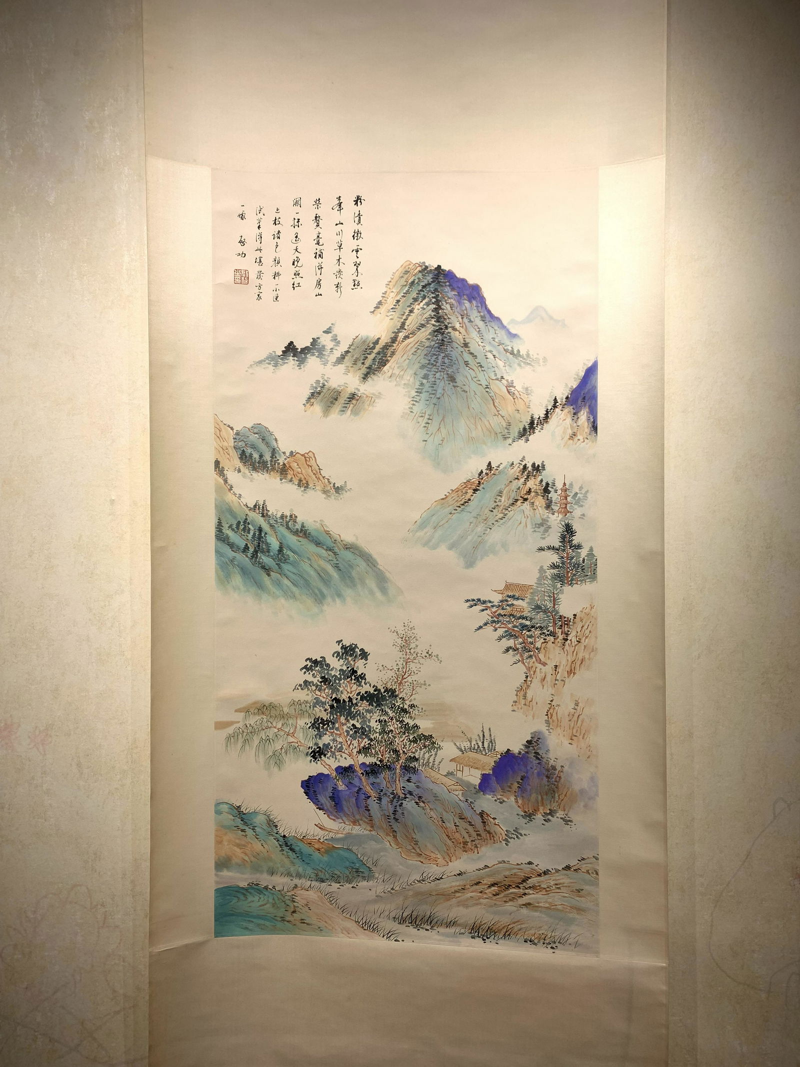 Fine Chinese watercolour riverscape (1 of 3)