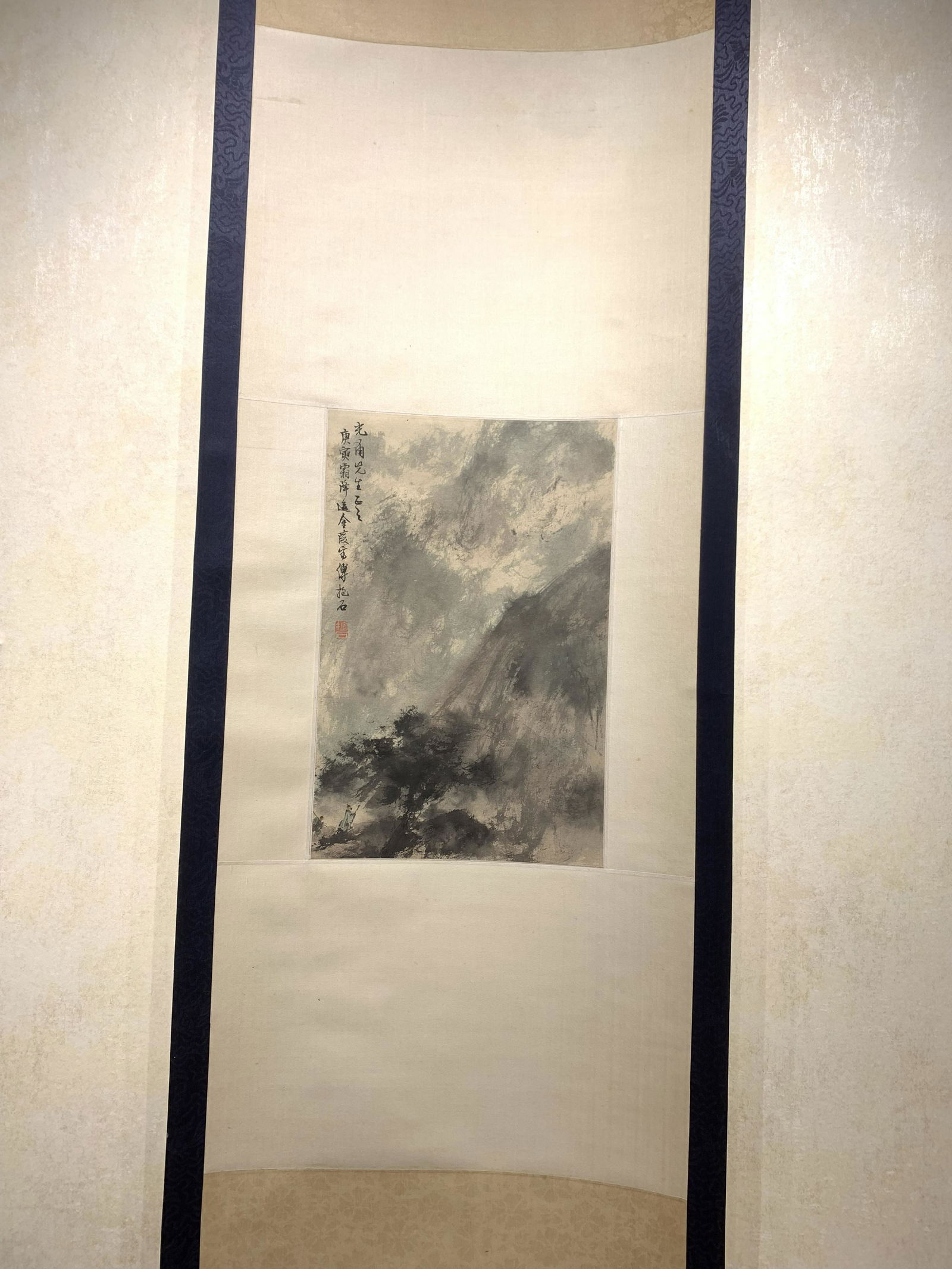 Chinese ink mountainscape: Fu Baoshi or Fu Pao-Shih, (1904-1965) was a Chinese painter from Xinyu, Jiangxi Province. He went to Japan to study the History of Oriental Art in the Tokyo School of Fine Arts in 1933. He translated