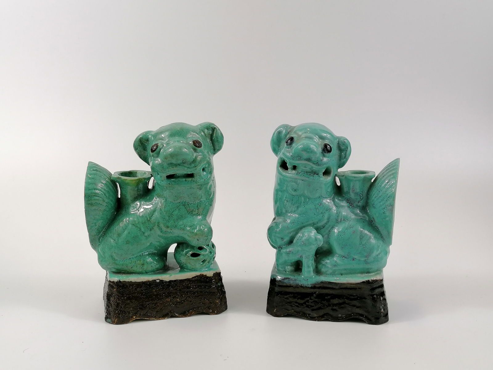 A pair of Chinese robin's egg glazed incense holders (1 of 10)