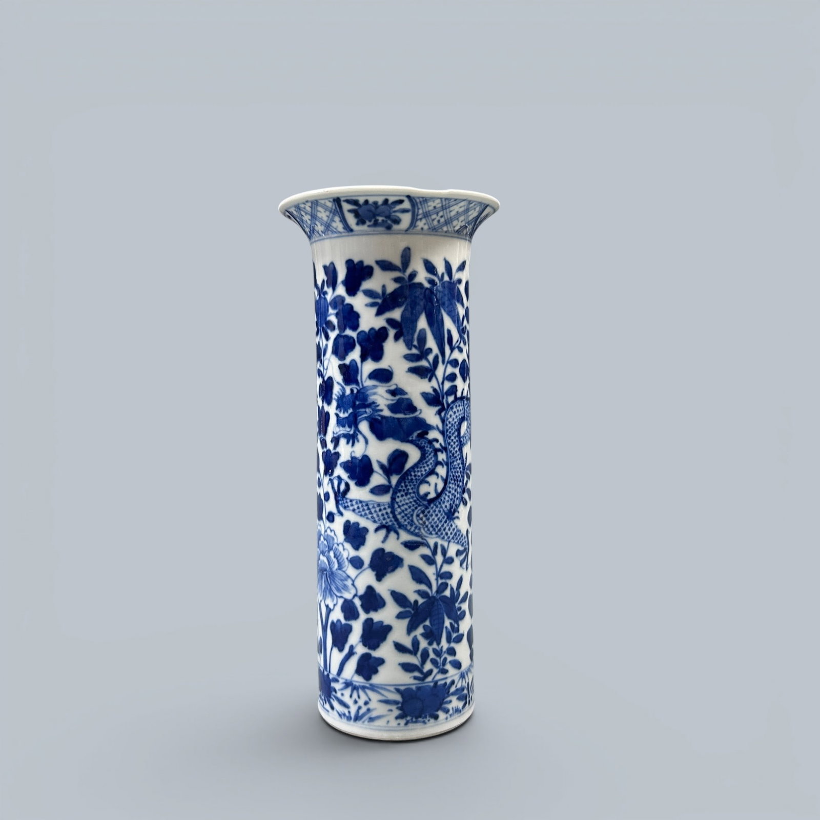 Chinese Art, A Blue and White 'Dragon and Floral' Vase, 19th Century, Qing Dynasty: Chinese Art, A Blue and White 'Dragon and Floral' Vase, 19th Century, Qing Dynasty, Height 26.3 cm Condition Report:good condition, no issues