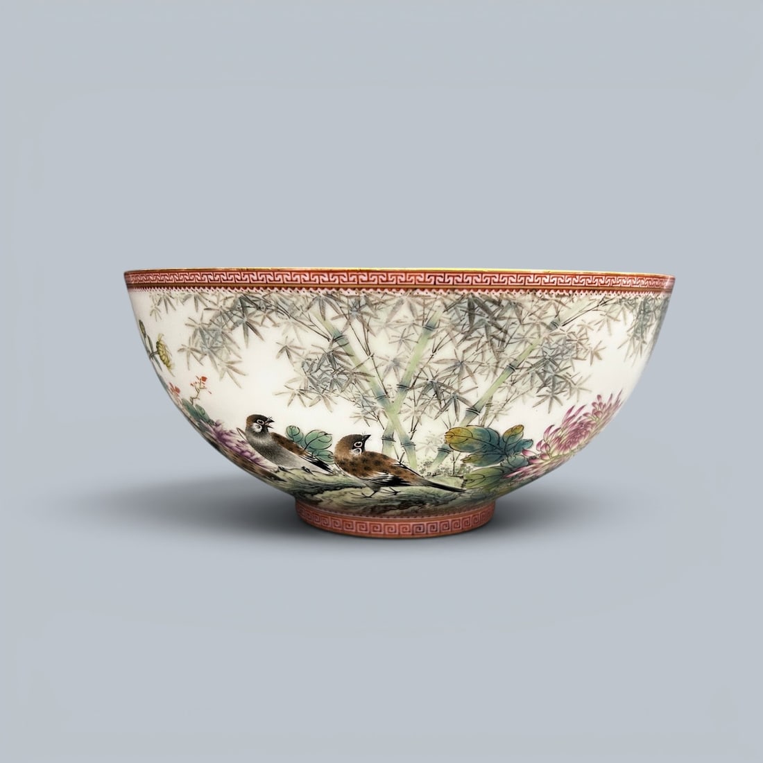 Chinese Art, A Famille Rose Thin-Potted Bowl Decorated with Birds and Flowers, 20th Century, Qing: Chinese Art, A Famille Rose Thin-Potted Bowl Decorated with Birds and Flowers, 20th Century, Qing Dynasty, Height 8.8 cm, Diameter 18.9 cm Condition Report:good condition, no issues