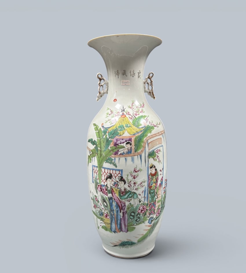 Chinese Art, A Famille Rose Floral Vase, 19th Century, Qing Dynasty: Chinese Art, A Famille Rose Floral Vase, 19th Century, Qing Dynasty, Height 58 cm.