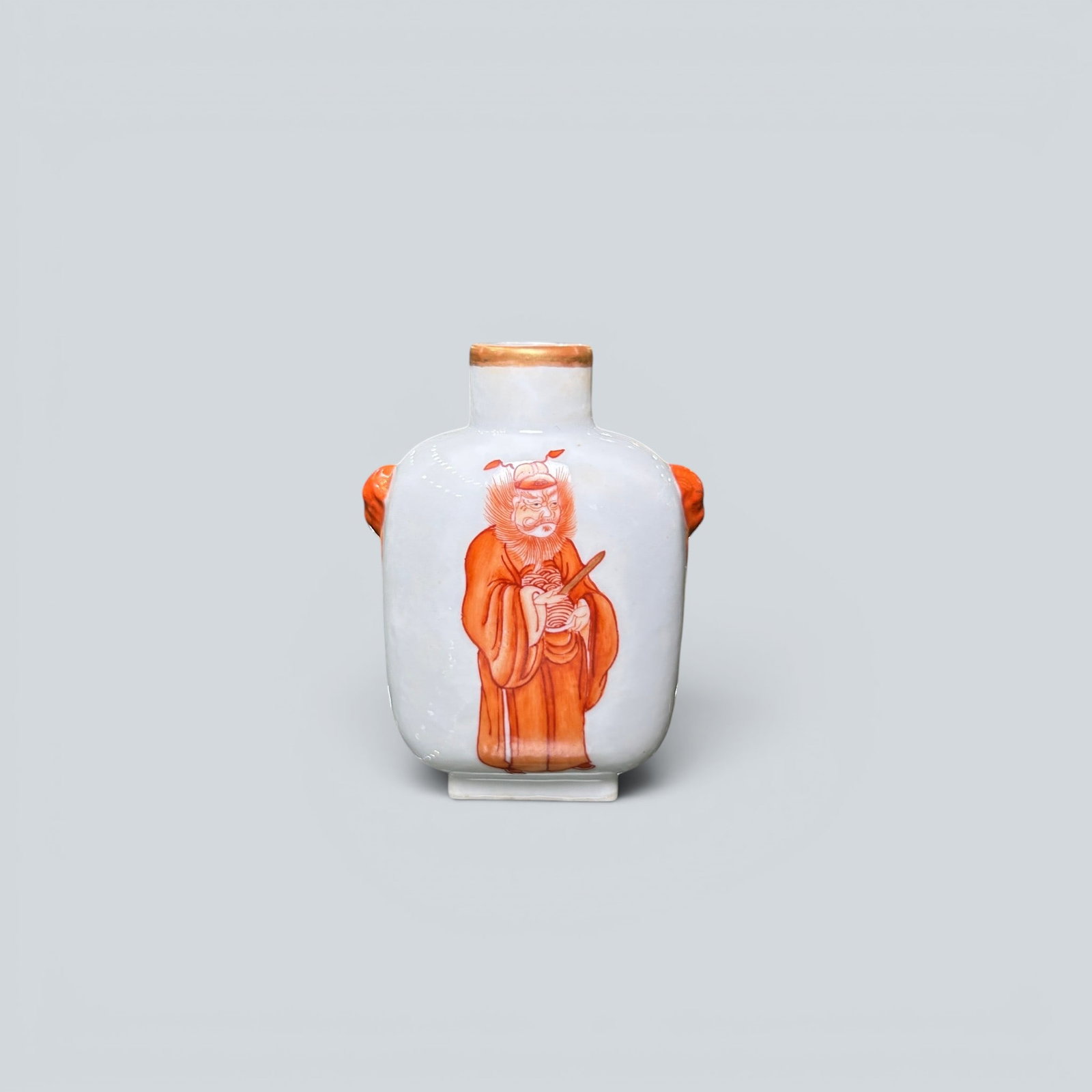 Chinese Art, A Famille Rose Iron-Red Decorated Snuff Bottle with Figures, 19th Century, Qing: Chinese Art, A Famille Rose Iron-Red Decorated Snuff Bottle with Figures, 19th Century, Qing Dynasty, Height 5.6 cm.