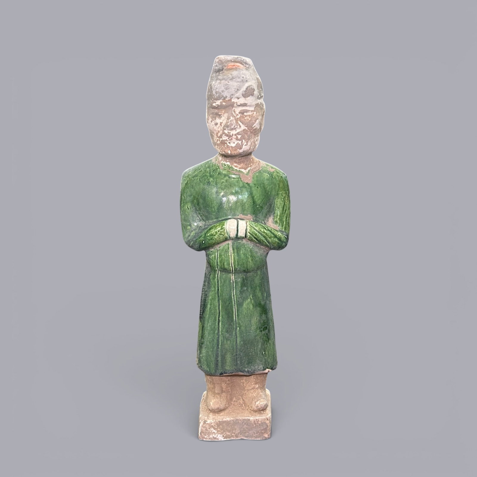 Chinese Art, A Green-Glazed Pottery Figure, 6th-10th Century, Tang Dynasty: Chinese Art, A Green-Glazed Pottery Figure, 6th-10th Century, Tang Dynasty, Height 29 cm.