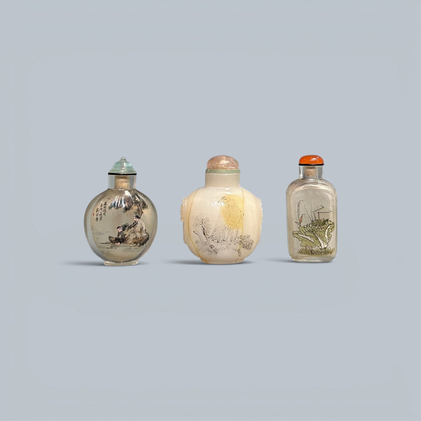 Chinese Art, A Group of Three Snuff Bottles of Various Materials, 19th Century, Qing Dynasty (1 of 9)