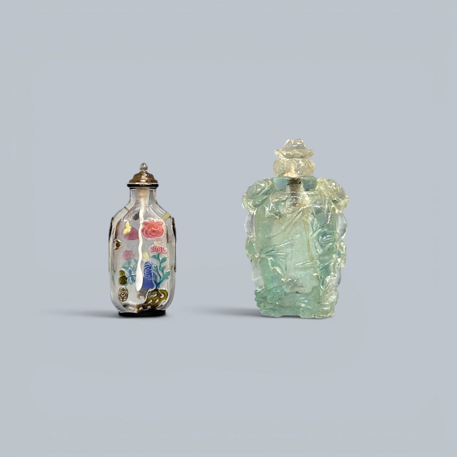 Chinese Art, A Pair of Snuff Bottles of Different Materials, 19th Century, Qing Dynasty (1 of 8)