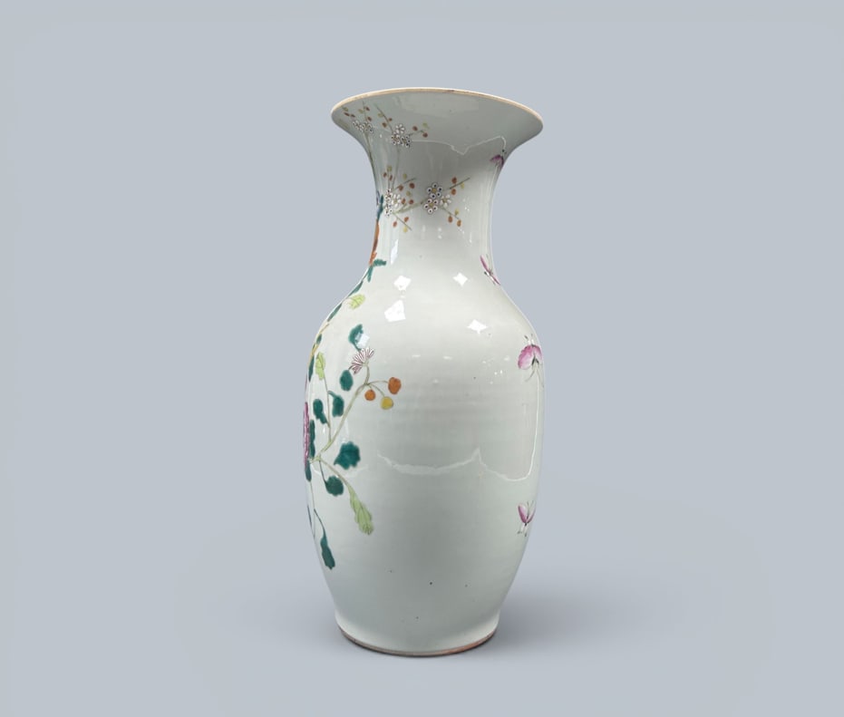 Chinese Art, A Famille Rose Vase Decorated with Melons and Fruits, 19th Century, Qing Dynasty: Chinese Art, A Famille Rose Vase Decorated with Melons and Fruits, 19th Century, Qing Dynasty, Height 59 cm Condition Report:good condition, no issues
