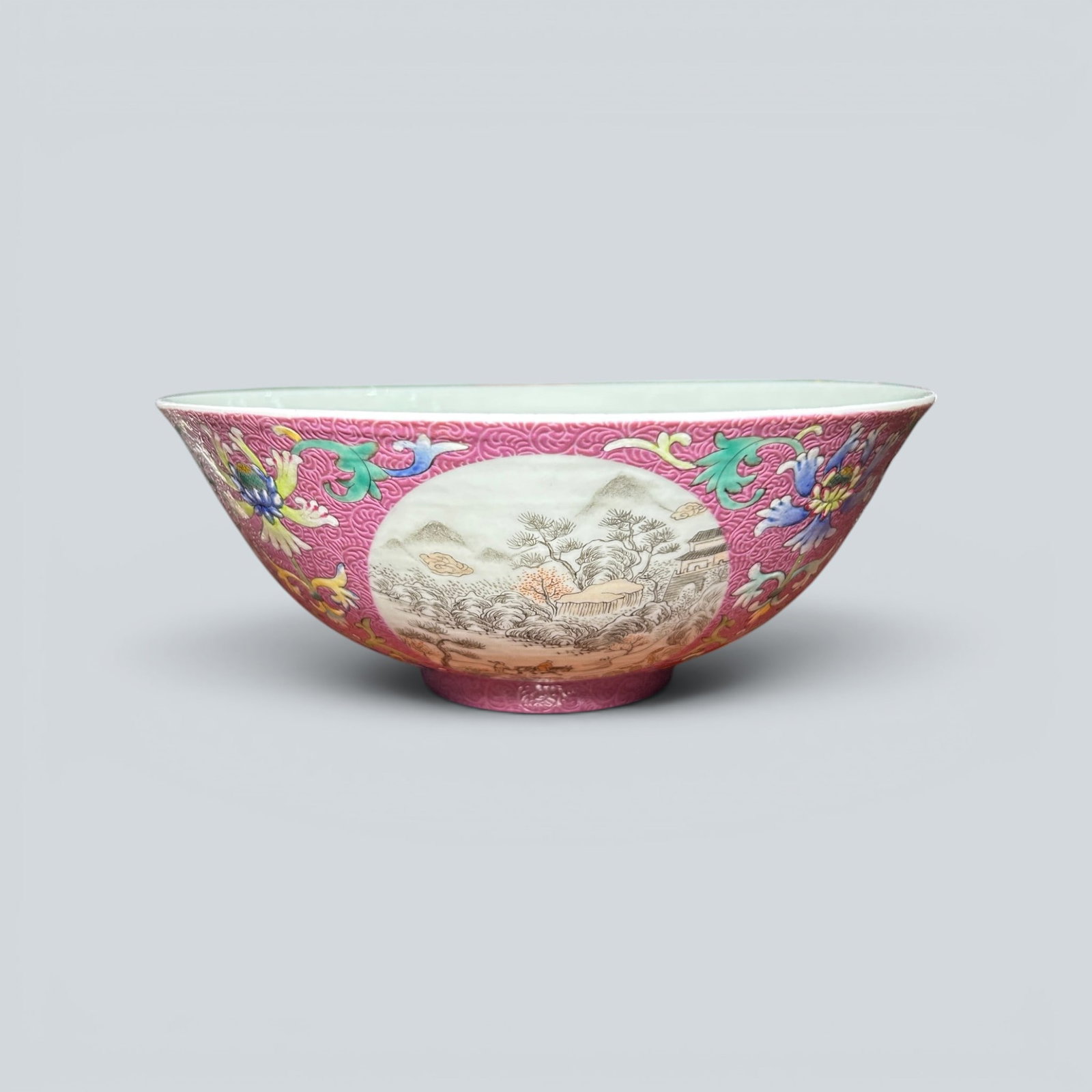 Chinese Art, A Famille Rose Bowl Decorated with Landscapes and Floral Motifs, 18th-19th Century, (1 of 11)