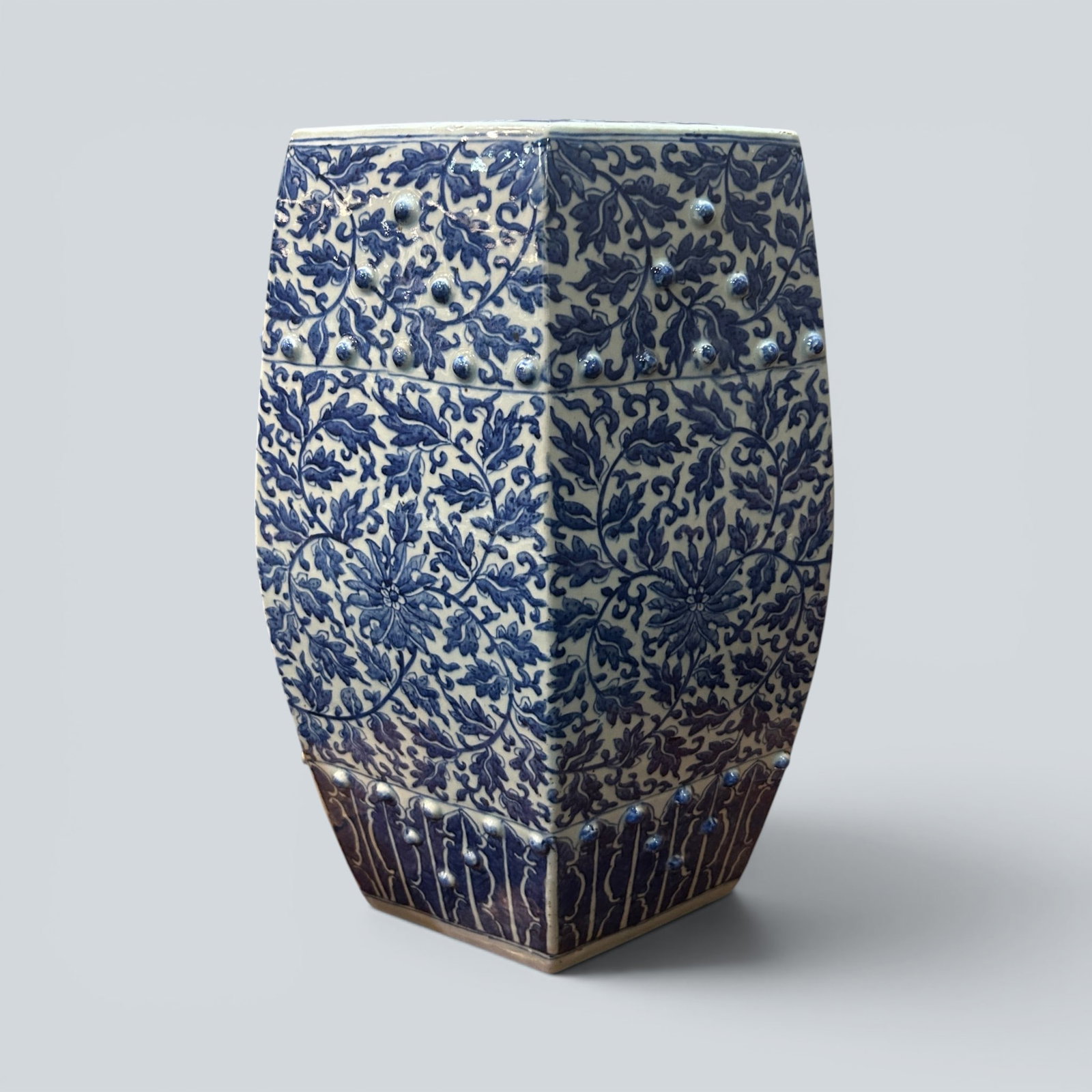 Chinese Art, A Blue and White Porcelain Garden Seat Decorated with Floral Motifs, 18th Century, (1 of 6)