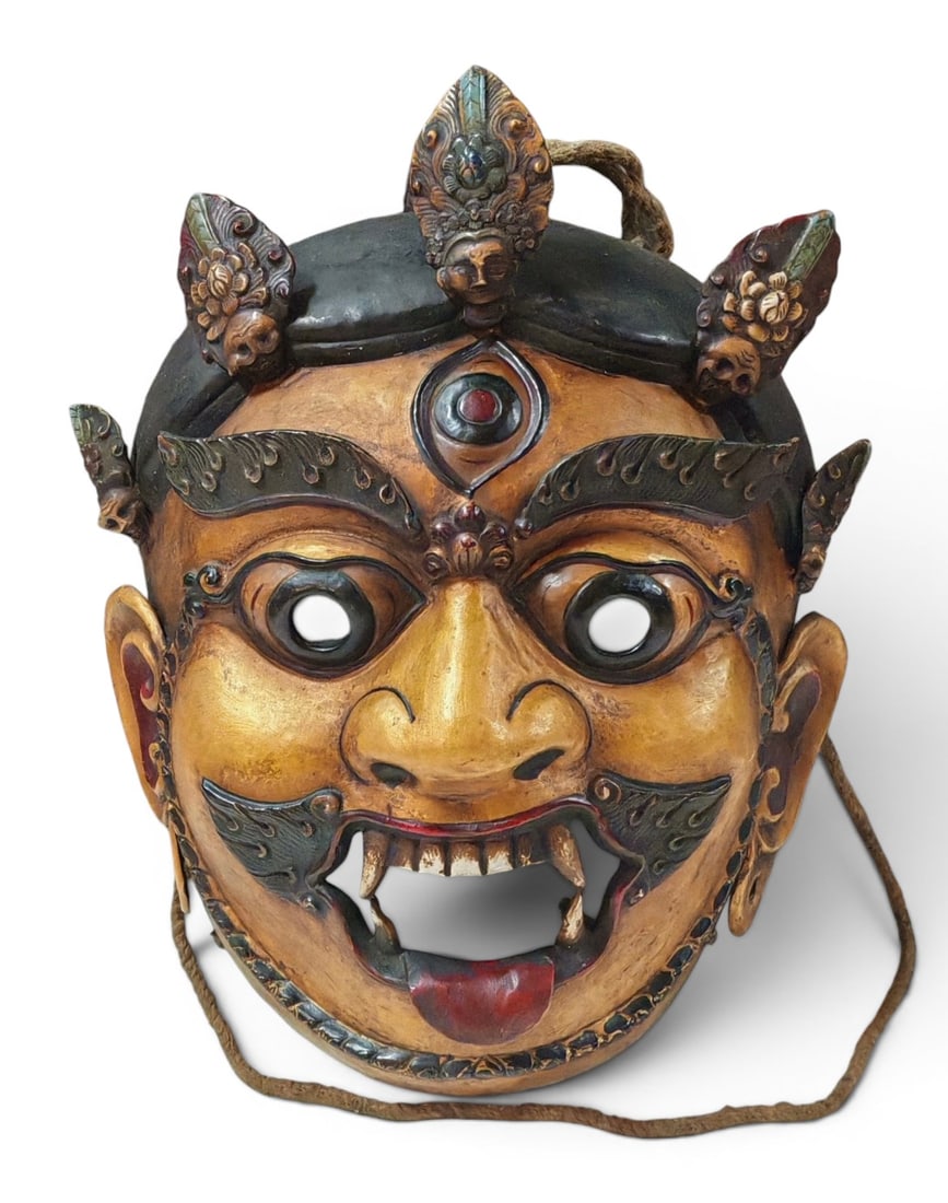 Himalayan Buddhist Art, A Gilt-Bronze Repouss Mask with Human Face, 17th?C18th Century (1 of 7)