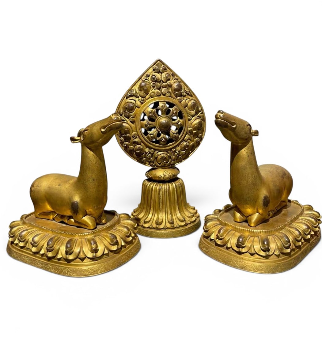 Himalayan Buddhist Art, Tibet, A Group of Three Gilt-Bronze Buddhist Emblems Comprising a Pair of (1 of 5)