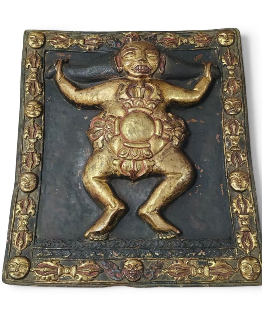 Himalayan Buddhist Art, A Gilt-Bronze Repouss Figure of a Dharmapala, 17th-18th Century: Himalayan Buddhist Art, A Gilt-Bronze Repouss Figure of a Dharmapala, 17th-18th Century, Height 44 cm, Width 37.5 cm.