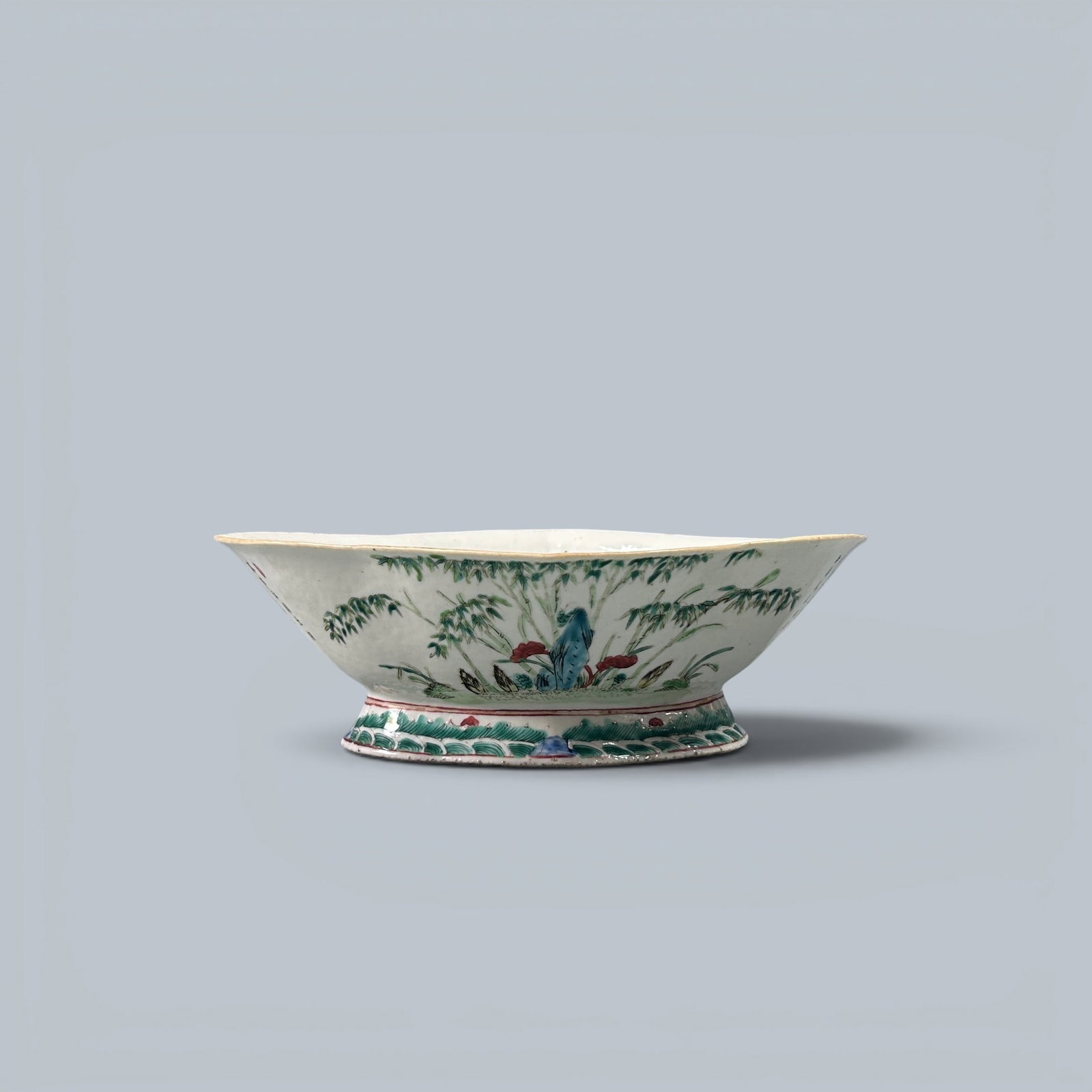 Chinese Art, A Famille Rose Dish Decorated with Bamboo, 19th Century, Qing Dynasty: Chinese Art, A Famille Rose Dish Decorated with Bamboo, 19th Century, Qing Dynasty, Height 8 cm, Diameter 26 cm.