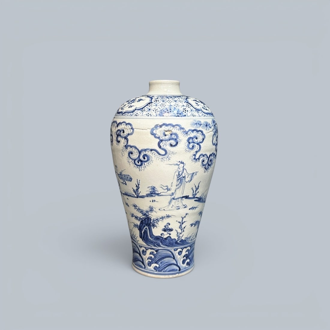 Chinese Art, A Blue and White Vase Decorated with Figures, 14th-16th Century, Ming Dynasty: Chinese Art, A Blue and White Vase Decorated with Figures, 14th-16th Century, Ming Dynasty, Height 30 cm.