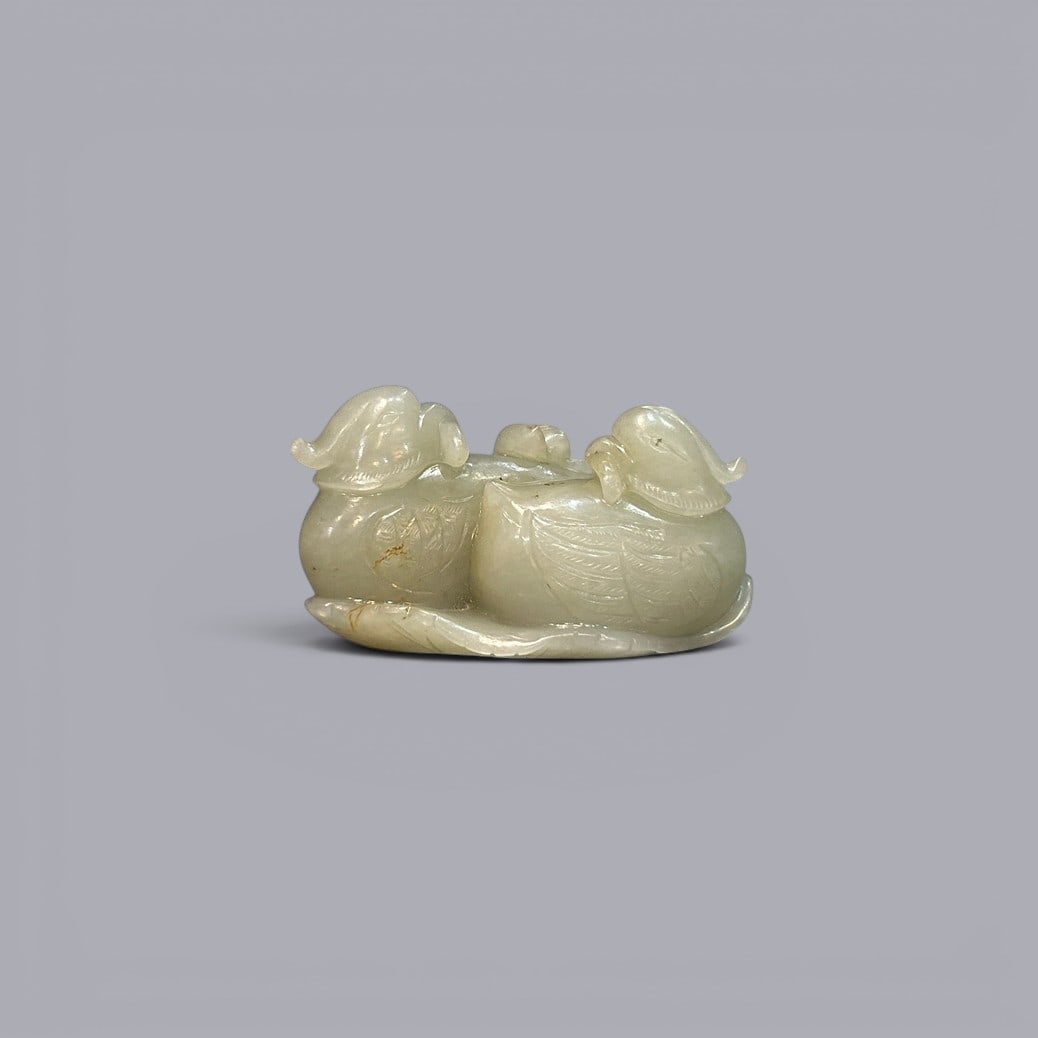 Chinese Art, A Celadon Jade Mandarin Duck, 17th-18th Century, Qing Dynasty (1 of 6)