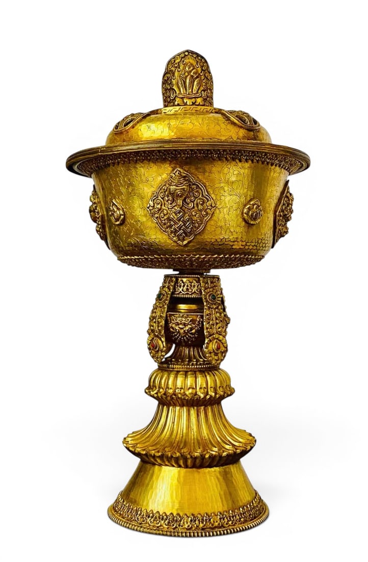 Himalayan Art, Tibet, A Gilt-Bronze Butter Lamp, 16th-17th Century (1 of 3)