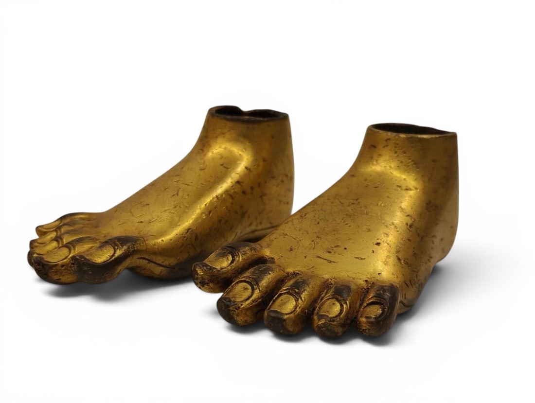 Himalayan Art, Tibet, A Gilt-Bronze Fragment of a Buddha Figure, Foot Section, 16th-18th Century: Himalayan Art, Tibet, A Gilt-Bronze Fragment of a Buddha Figure, Foot Section, 16th-18th Century, Length 11 cm, Width 4.5 cm.