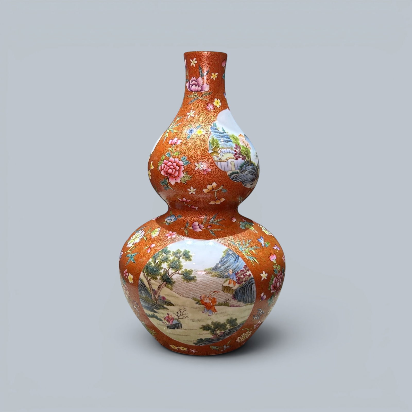 Chinese Art, A Famille Rose Double-Gourd Vase Decorated in Iron-Red and Gilt, 20th Century (1 of 6)