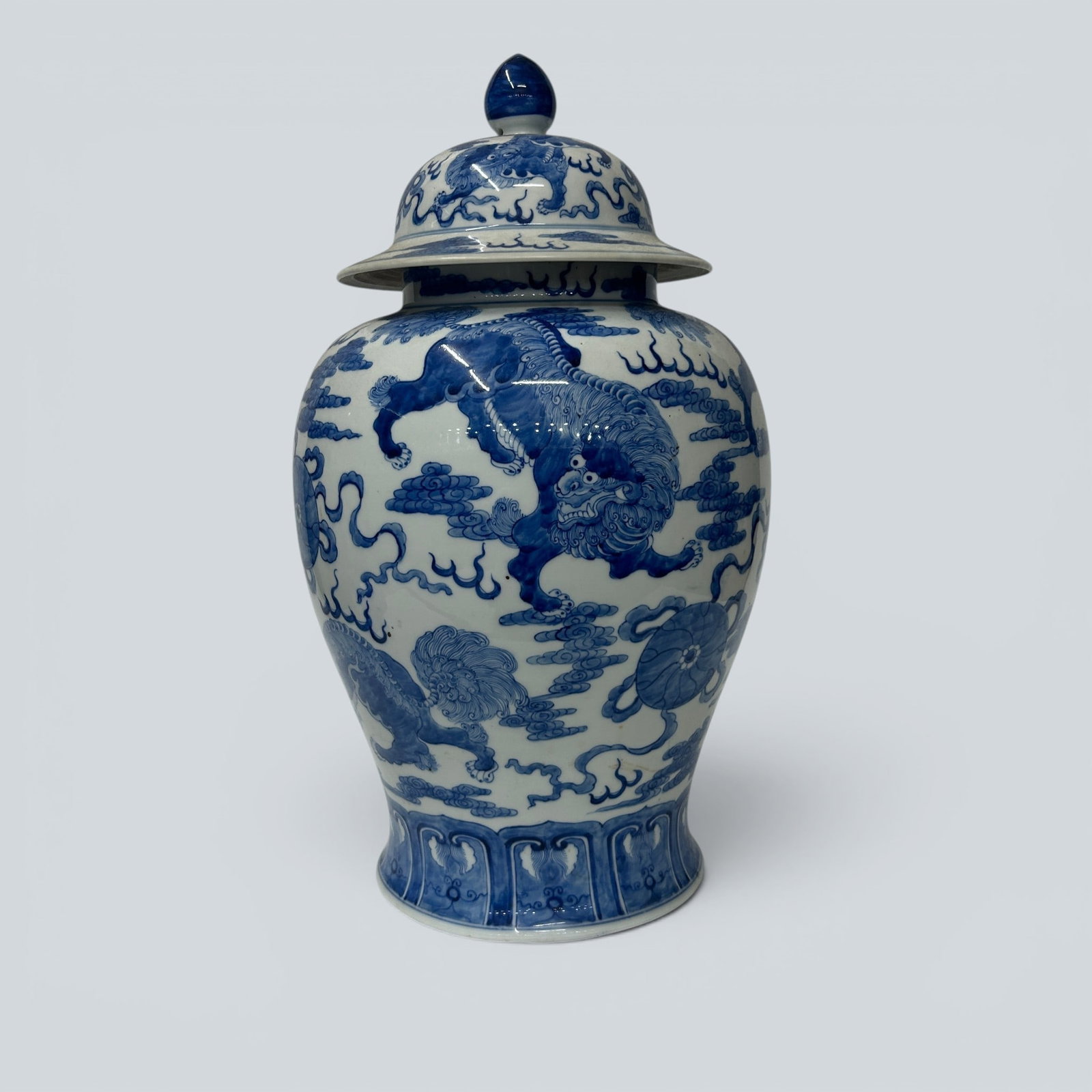 Chinese Art, A Blue and White Jar Decorated with Lions, 19th Century, Qing Dynasty: Chinese Art, A Blue and White Jar Decorated with Lions, 19th Century, Qing Dynasty, Height 50 cm.