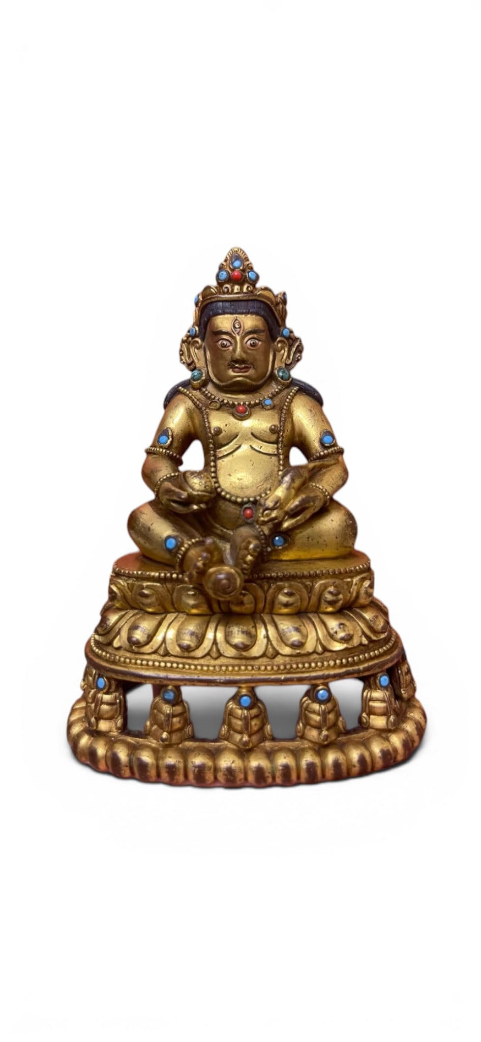 Himalayan Art, Tibet, A Gilt-Bronze Figure of Yellow Jambhala, 16th-18th Century: Himalayan Art, Tibet, A Gilt-Bronze Figure of Yellow Jambhala, 16th-18th Century, Height 15 cm, Width 11 cm.