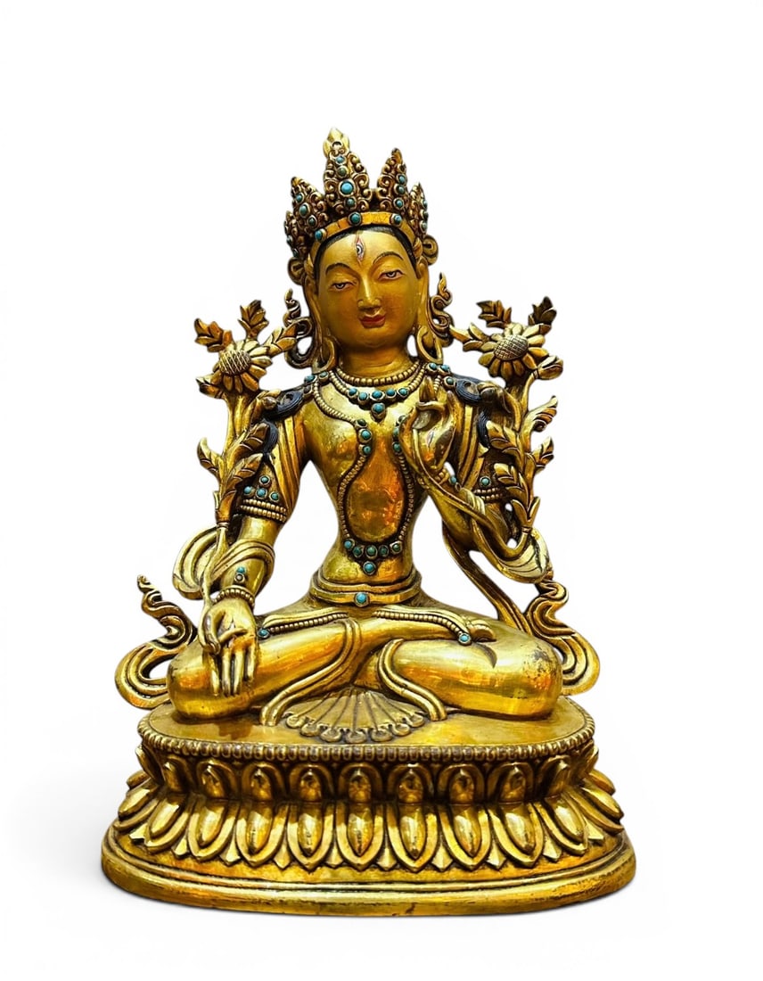 Himalayan Art, Tibet, A Gilt-Bronze Figure of White Tara, 18th Century: Himalayan Art, Tibet, A Gilt-Bronze Figure of White Tara, 18th Century, Height 23 cm.