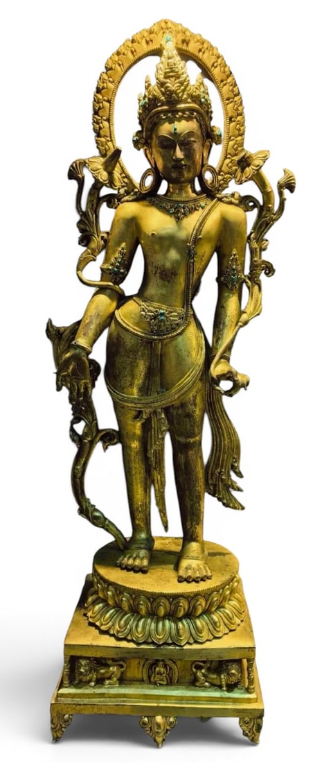Himalayan Art, Tibet, A Large Gilt-Bronze Figure of Padmapani Avalokiteshvara, 15th-18th Century: Himalayan Art, Tibet, A Large Gilt-Bronze Figure of Padmapani Avalokiteshvara, 15th-18th Century, Height 85 cm.