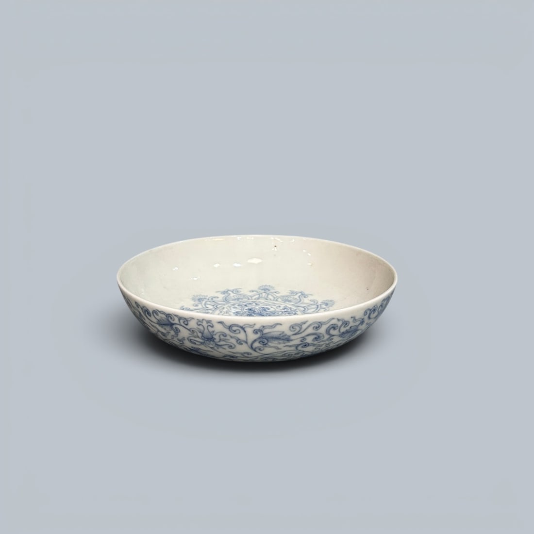Chinese Art, A Blue and White Dish Decorated with Floral Motifs, 18th Century, Qing Dynasty (1 of 3)