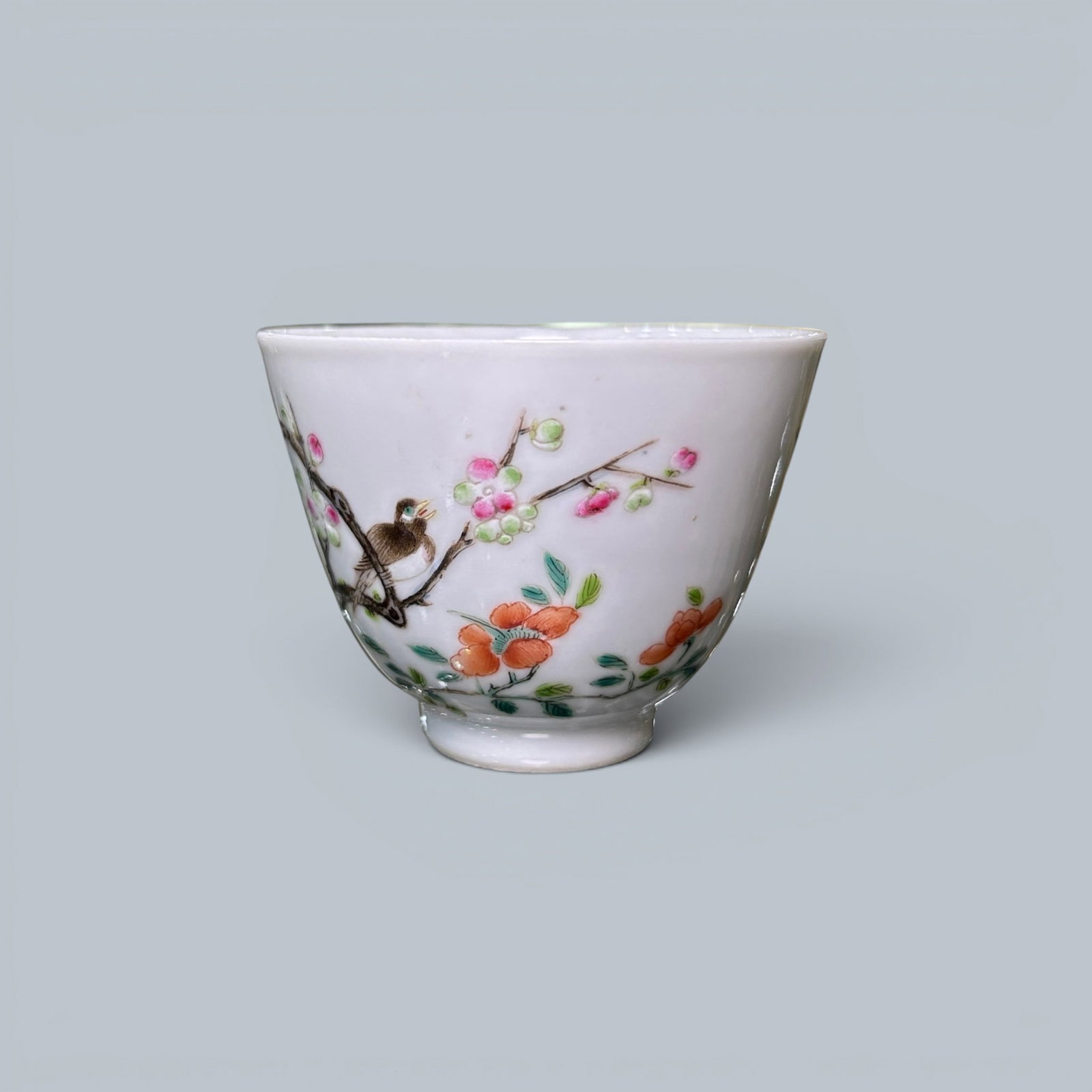 Chinese Art, A Cup Decorated with Birds and Flowers, 19th Century, Qing Dynasty: Chinese Art, A Cup Decorated with Birds and Flowers, 19th Century, Qing Dynasty, Height 5.1 cm, Diameter 6.9 cm.