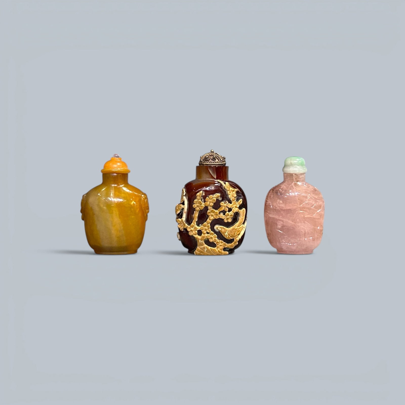 Chinese Art, A Group of Three Snuff Bottles of Various Materials, 18th-19th Century, Qing Dynasty (1 of 16)