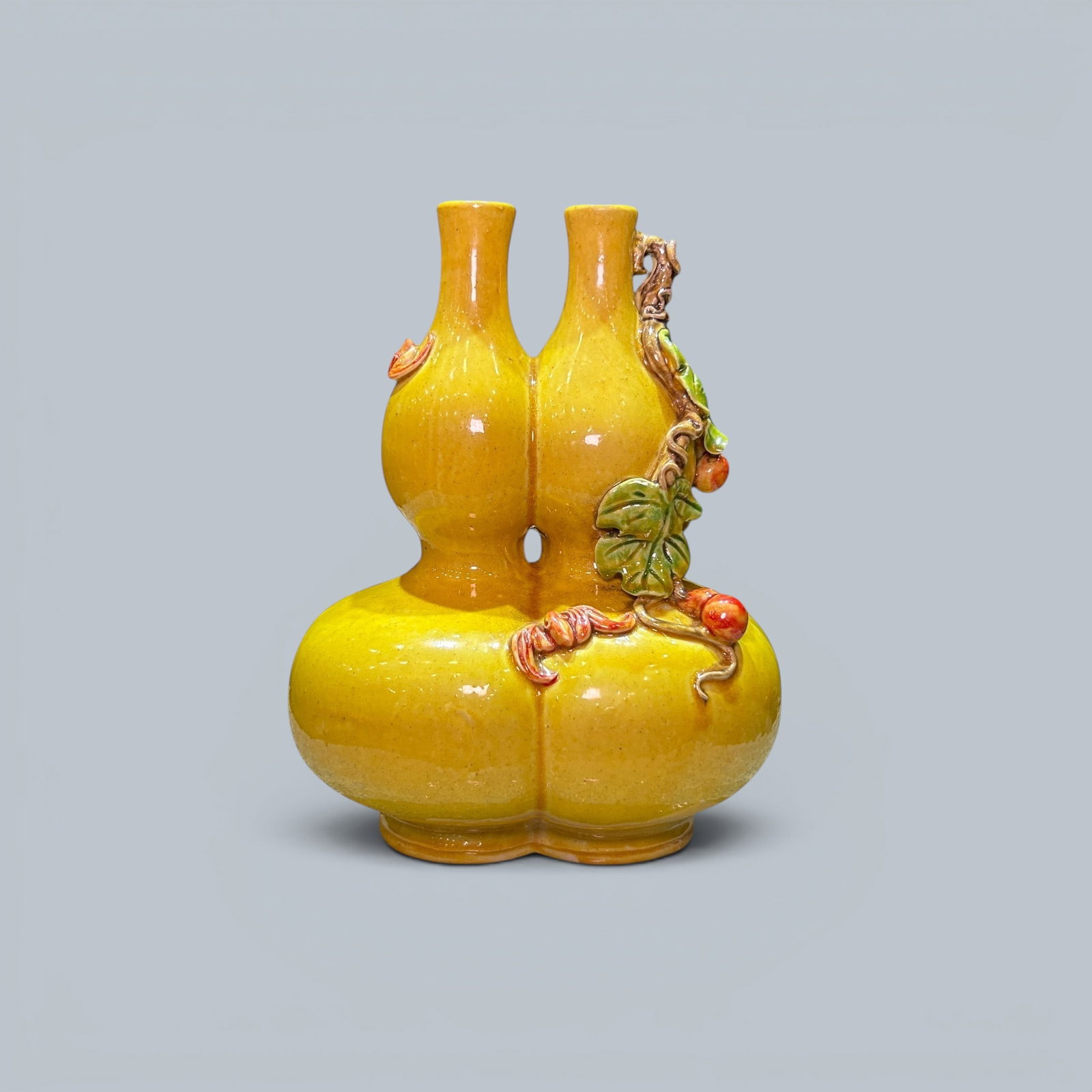 Chinese Art, A Yellow-Glazed Double-Gourd Vase, 19th-20th Century, Qing Dynasty (1 of 7)