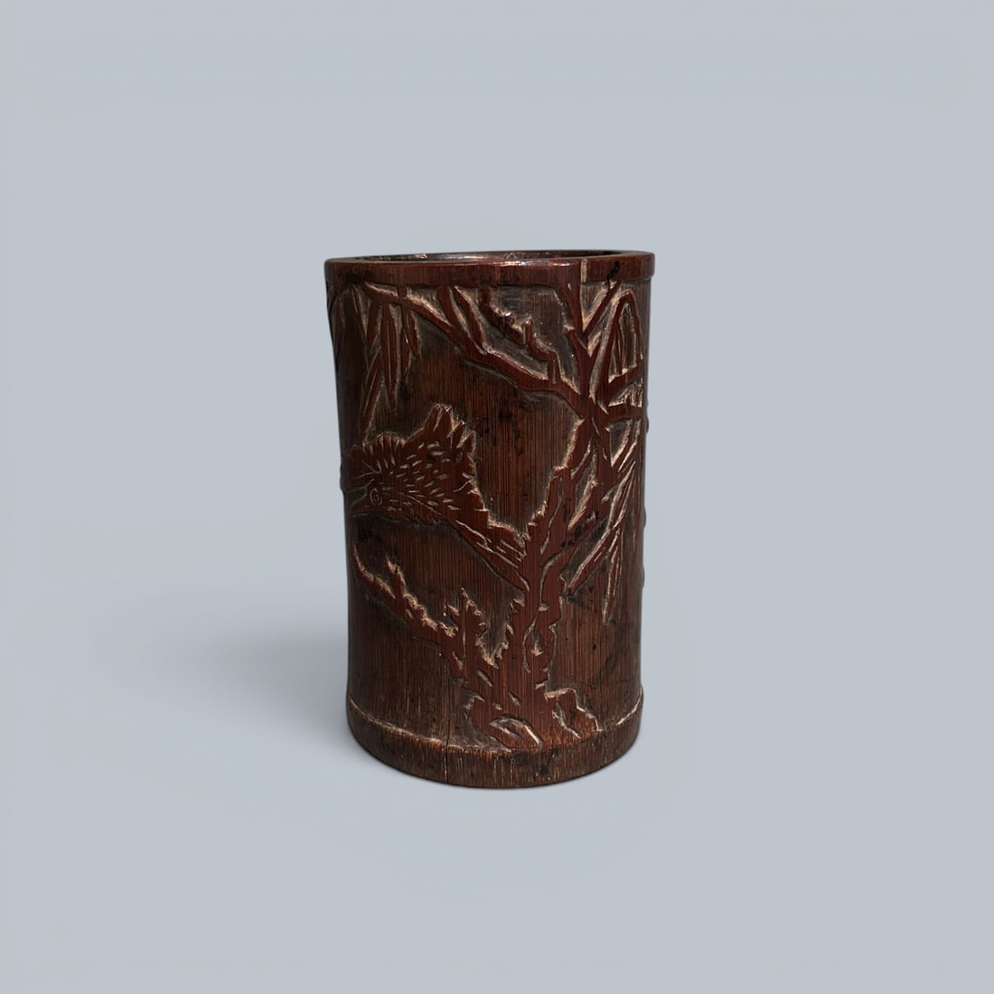Chinese Art, A Bamboo Carved Brush Pot, 16th-18th Century, Qing Dynasty: Chinese Art, A Bamboo Carved Brush Pot, 16th-18th Century, Qing Dynasty, Height 12.2 cm, Diameter 9.1 cm