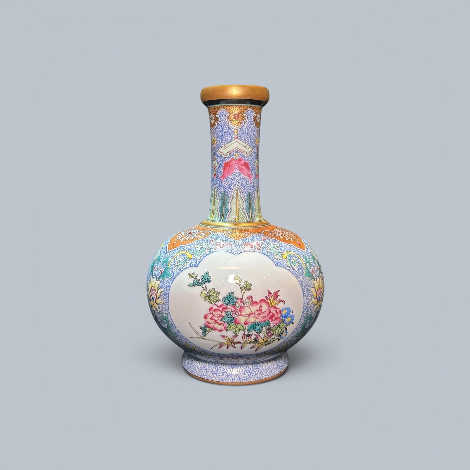 Chinese Art, A Falangcai Vase Decorated with Floral Motifs, 18th Century, Qing Dynasty: Chinese Art, A Falangcai Vase Decorated with Floral Motifs, 18th Century, Qing Dynasty, Height 18.5 cm Condition