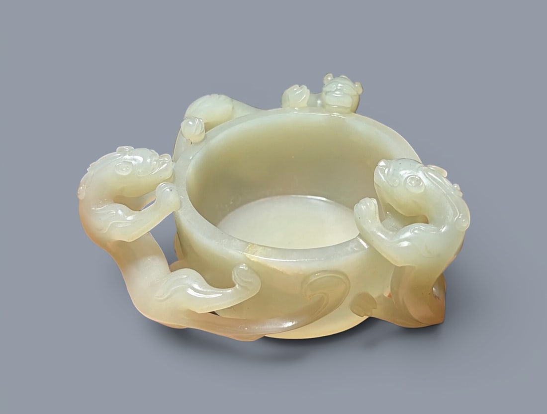 Chinese Art, A White Jade Dragon-Shaped Brush Washer, 18th-19th Century, Qing Dynasty (1 of 6)